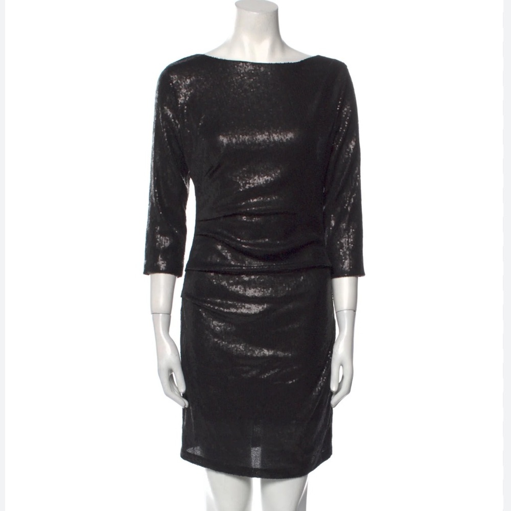 Parker Black Sequin Mini Dress Bateau Neck